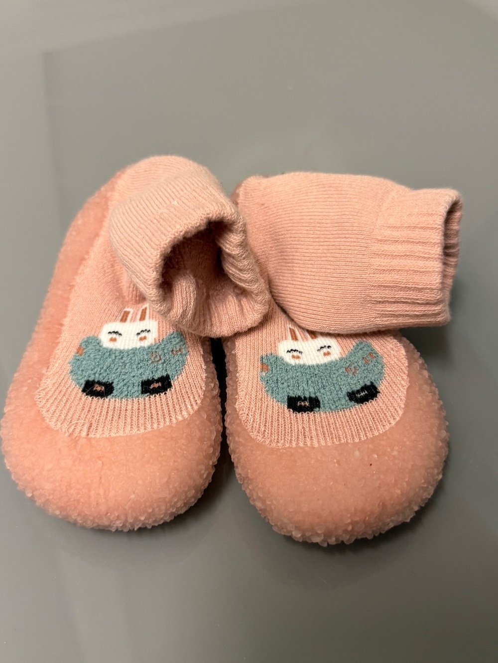 Kids Pink Plush Bunny baby sock shoes